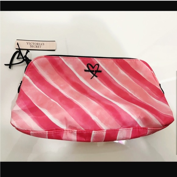 New Victoria's Secret Signature Stripes Beauty Bag Pink Travel Cosmetics Pouch - Picture 3 of 6